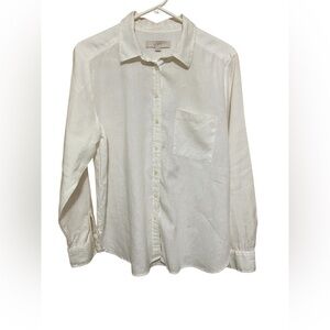 Loft White Linen Long Sleeve Button Front Shirt, Size Medium.